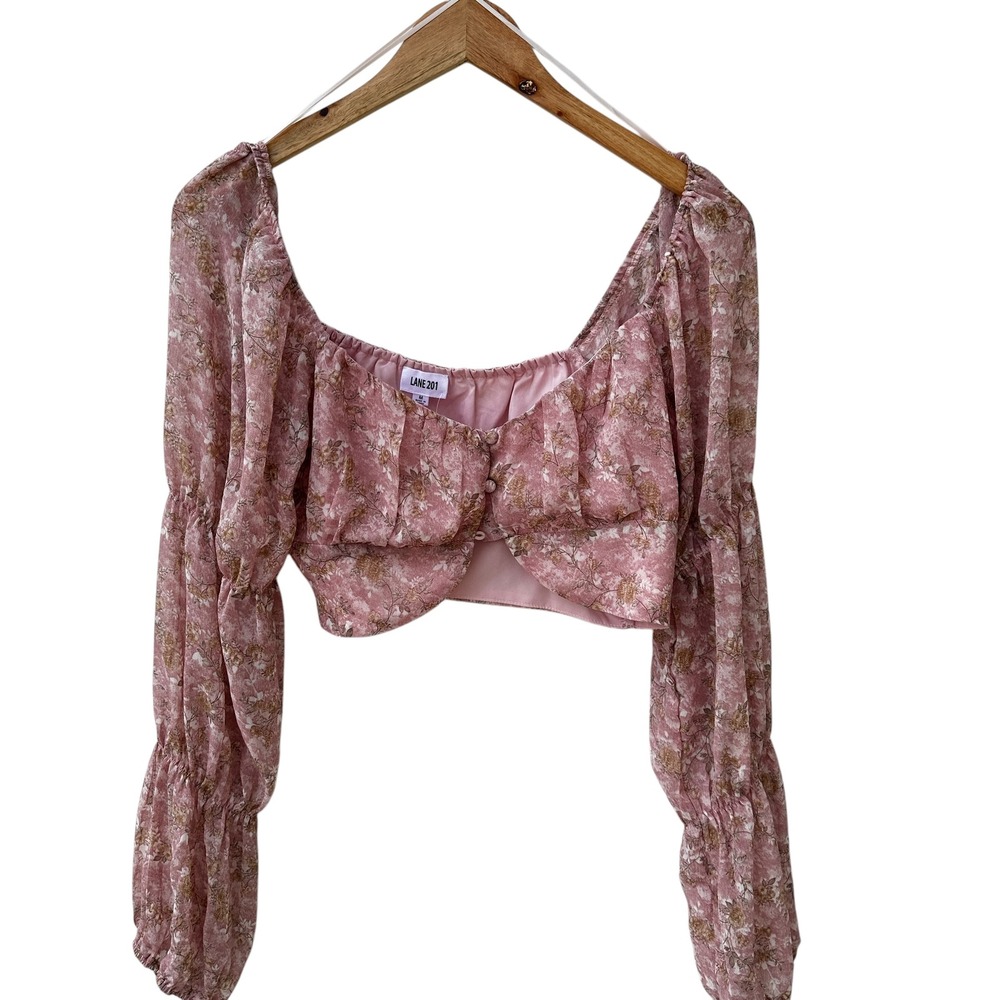 Lane 201 Crop Top Sweetest Crush Pink Floral Chiffon Fairy Cottage Boho NWT Med‎